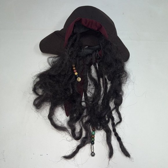 Disney Pirates Of Caribbean Jack Sparrow Tricorn Hat Wig Adult Size Halloween - Picture 6 of 7